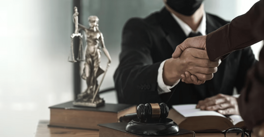 lawyer for property settlement shakes hands with client